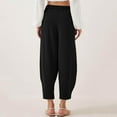 thumbnail image 7 of Women's Elastic High Waist Capri Pants Cotton Linen Lightweight Comfy Vacation Beach Summer Casual Loose Wide Leg Pants Black,M, 7 of 7