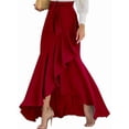 thumbnail image 3 of Women'S Casual Plaid Mermaid Maxi Skirt A Line Irregular Ruffle Hem Fishtail Long Skirt Wine Red L, 3 of 5