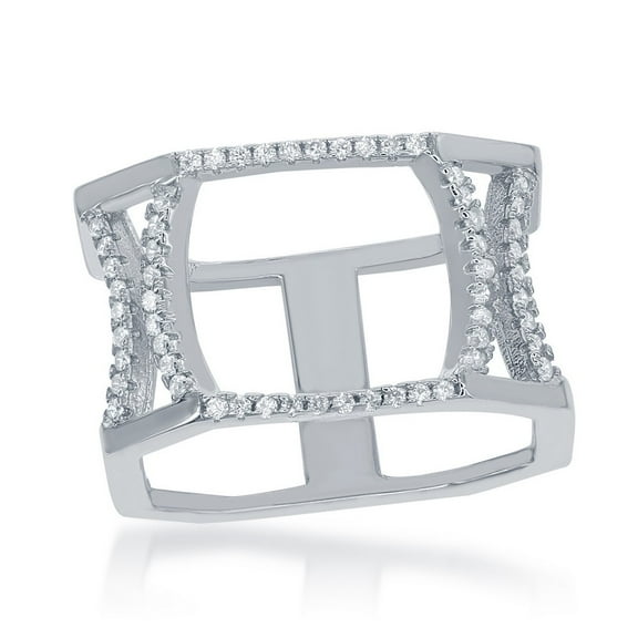 iJewelry2 Sterling Silver Clear CZ X Design Octangle Shaped Open Ring Size 6