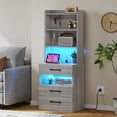 thumbnail image 4 of AOGLLATI Tall Nightstand with Charging Station and LED Lights Bookshelf, Bedside Table with 3 Drawers and Storage Shelves, End Side Table for Bedrooms, 4 of 10