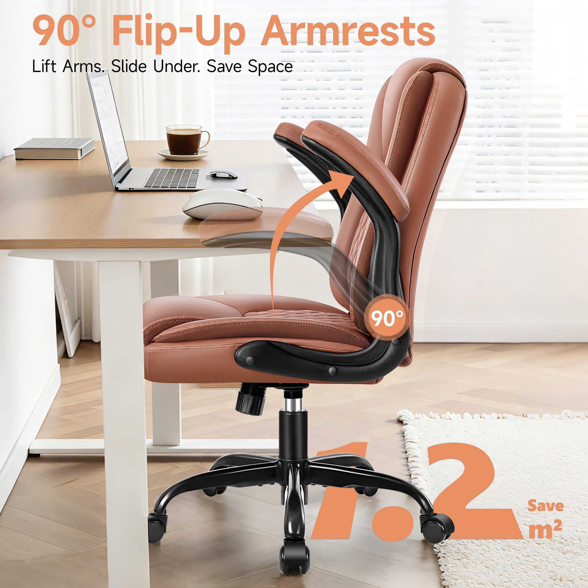 COOLHUT Office Executive Chair High Back Adjustable Managerial Home Desk Chair, Office Computer Chair with Lumber Support, Swivel PU Leather Chair for Home Office, Brown