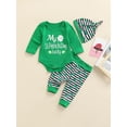 thumbnail image 2 of Qiylii My 1st St Patrick's Day Outfits Clothes Set Baby Boy Letter Long Sleeve Romper Jumpsuit Clover Striped Pants with Hat, 2 of 8