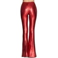 thumbnail image 3 of hotojiny Womens Leggings Shinny Sequins Vintage High Waist Stretchy Bell Bottom Flared Pants Stylish PU Leather Party Clubwear, 3 of 3