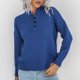 thumbnail image 3 of Suéter casual de mujer con medio botón y cuello en V Jersey de punto de color sólido Abanopi Azul, 3 of 7