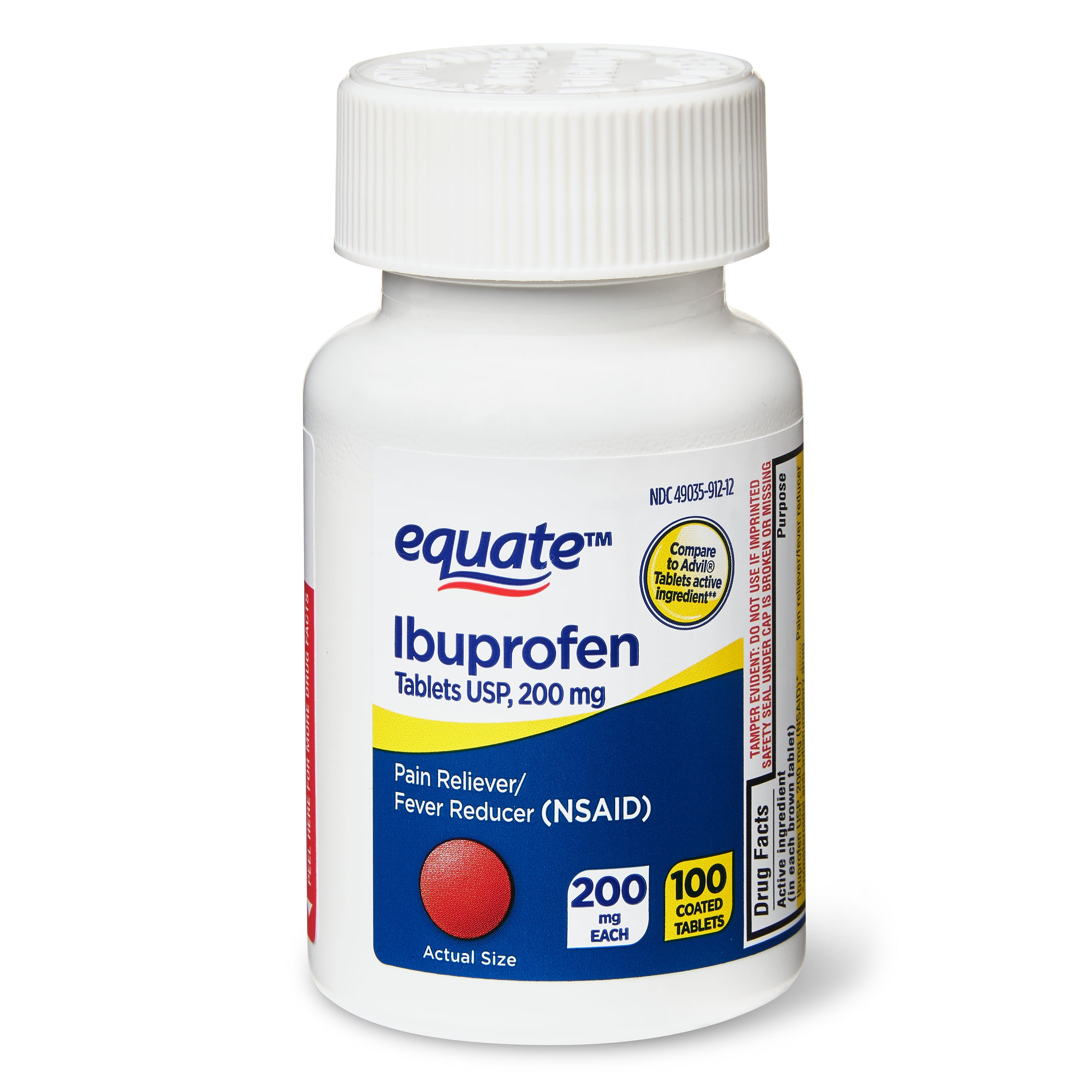 Equate Ibuprofen Pain Reliever Fever Reducer Coated Tablets 200mg 100 