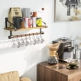thumbnail image 2 of Floating Shelf Wall Shelf for Storage Rustic Wood Kitchen with Towel Bar and 8 Removable Hooks for Organize Cooking Utensils or Mugs Carbonized Black, 2 of 4