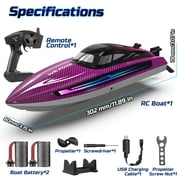 RC Boat for Kids, Remote Control Boats for Lakes and Pools, Wefone WF17 15+ MPH Summer Toys with LED Lights, Demo, 2 Batteries up to 40 Mins, Purple
