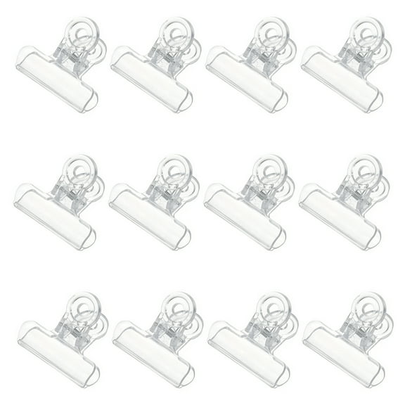 Uxcell 12 Pcs Plastic Bull Dog Clip Hinge Paper Clip, Clear, 1.97" x 1.77"