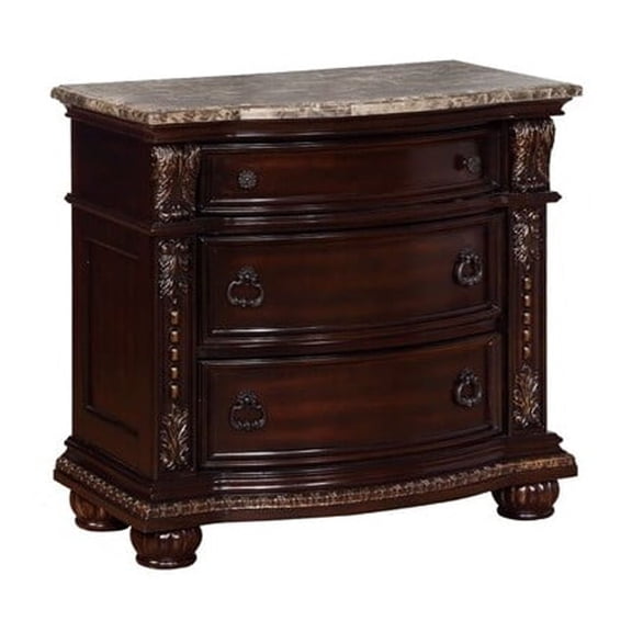 Wooden Nightstand with Three Spacious Drawers and Bun Feet, Brown
