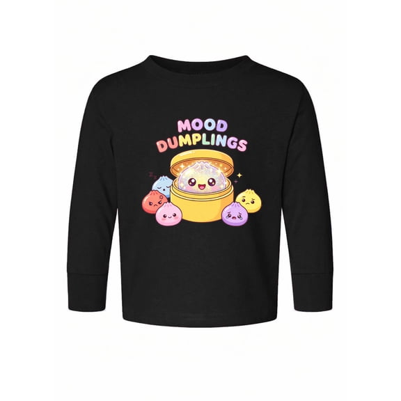 Wild Bobby Mood Dumplings Kawaii Cute Dim Sum Emotional Dumpling Graphic | Unisex Novelty T-Shirt | Anime Food Lover Gift for Her Him Kids Toddler Long Sleeve Shirt