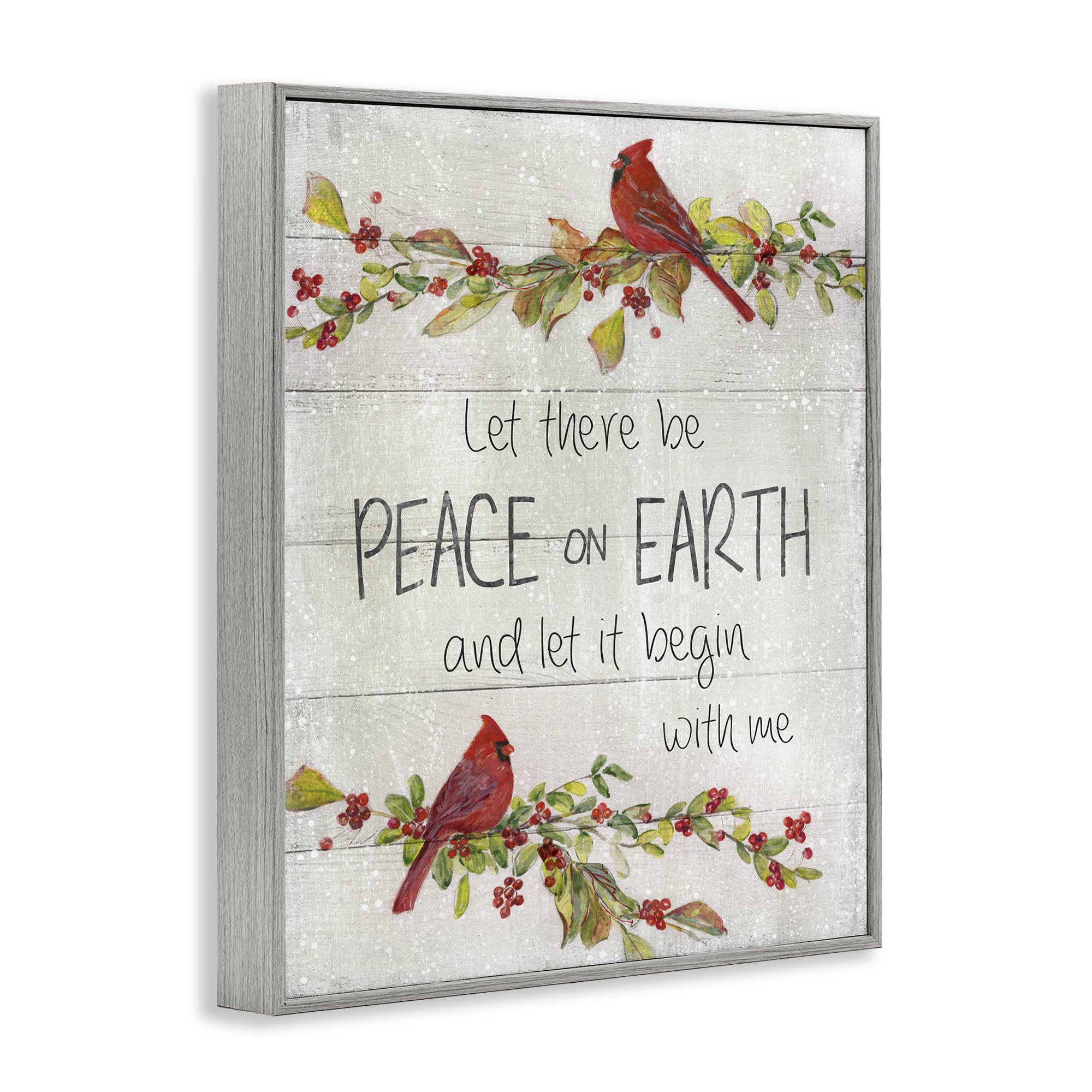 Stupell Industries Peace On Earth With Me Holiday Painting Gray Framed Art Prints Wall Art, 24 x 30