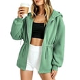 thumbnail image 4 of Ovbmpzd Fleece Lined Sweatshirt For Women Green Zip Up Hoodie Drawstring Waist Long Sleeve Loungewear Sweatshirts,M, 4 of 6