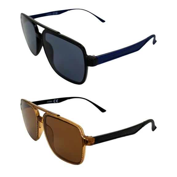 AlterImage Luxe Fashion Retro Sunglasses for Men or Women 2 Pair Vintage Style Black & Brown Frames w/ Smoke & Brown Lenses