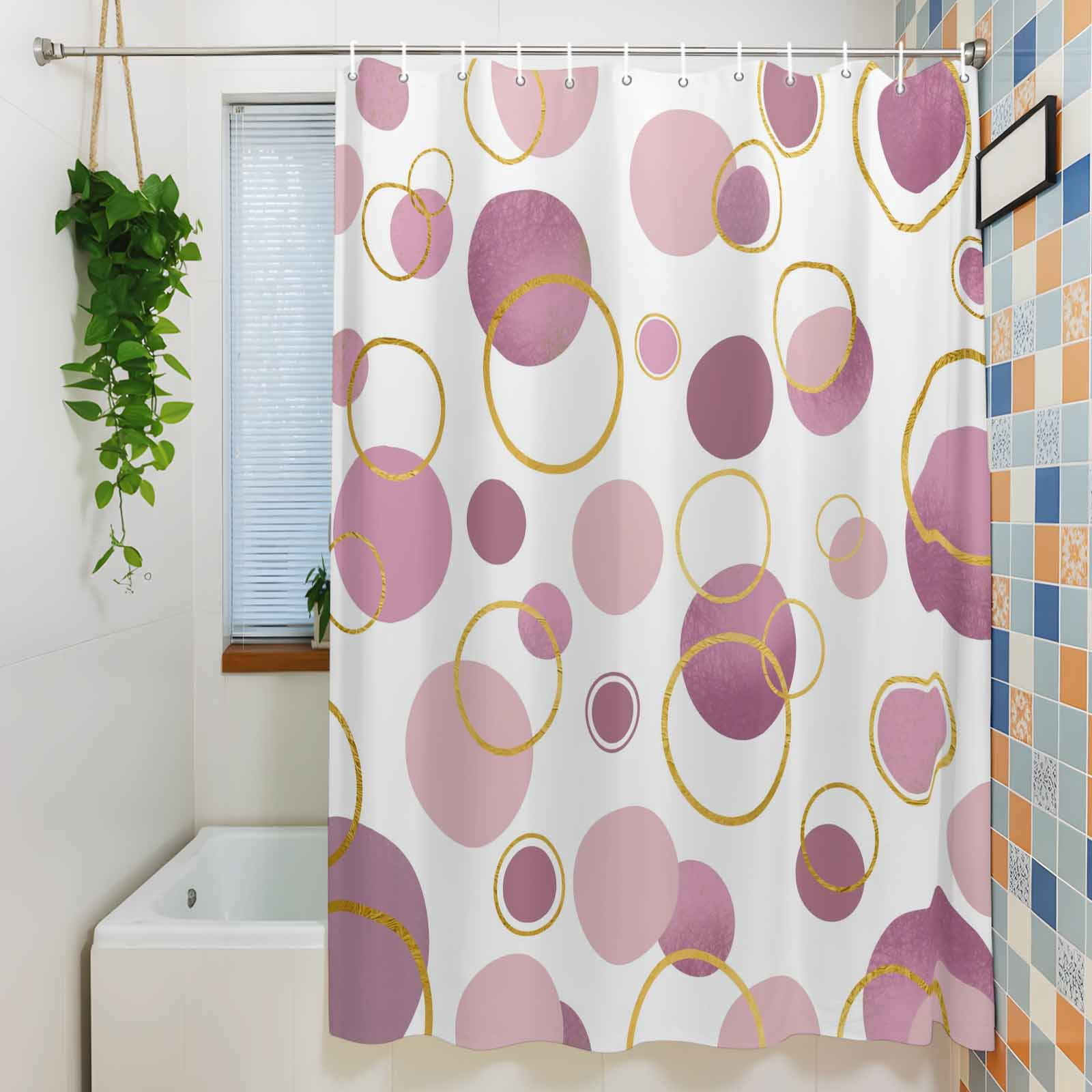 Pin Polka Dots Shower Curtain Set, Waterproof Shower Curtains for Bathroom, Modern Abstract Art Washable Fabric Cloth Bath Curtain for Bathtub Decoration with Hooks 72x78 Inches Geometric