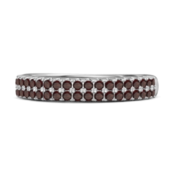 Half Eternity Band 0.80 Cts Garnet Dual Line Mother's Day Gift Ring 925 Sterling Silver