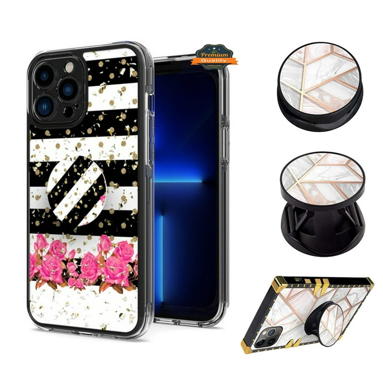 For Samsung Galaxy S22 Ultra Elegant Pattern Design Bling Hybrid Cases with Ring Stand Pop Up Finger Holder Phone Cover by Xpression [Black White] - Walmart.com