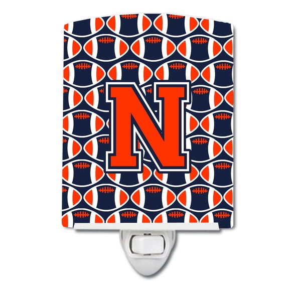Caroline's Treasures CJ1066-NCNL Letter N Football Orange, Blue and white Ceramic Night Light, 6x4x3", multicolor