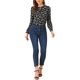 thumbnail image 2 of Blusa de manga rizada para mujer INSPIRE CHIC, con cuello fruncido, lazo autoajustable, elegante, de gasa floral, color negro, 2 of 6