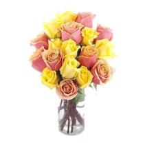 KaBloom :9 Orange Roses, 9 Yellow Roses with Vase, Next-Day Delivery, Gift for Every Occasion.