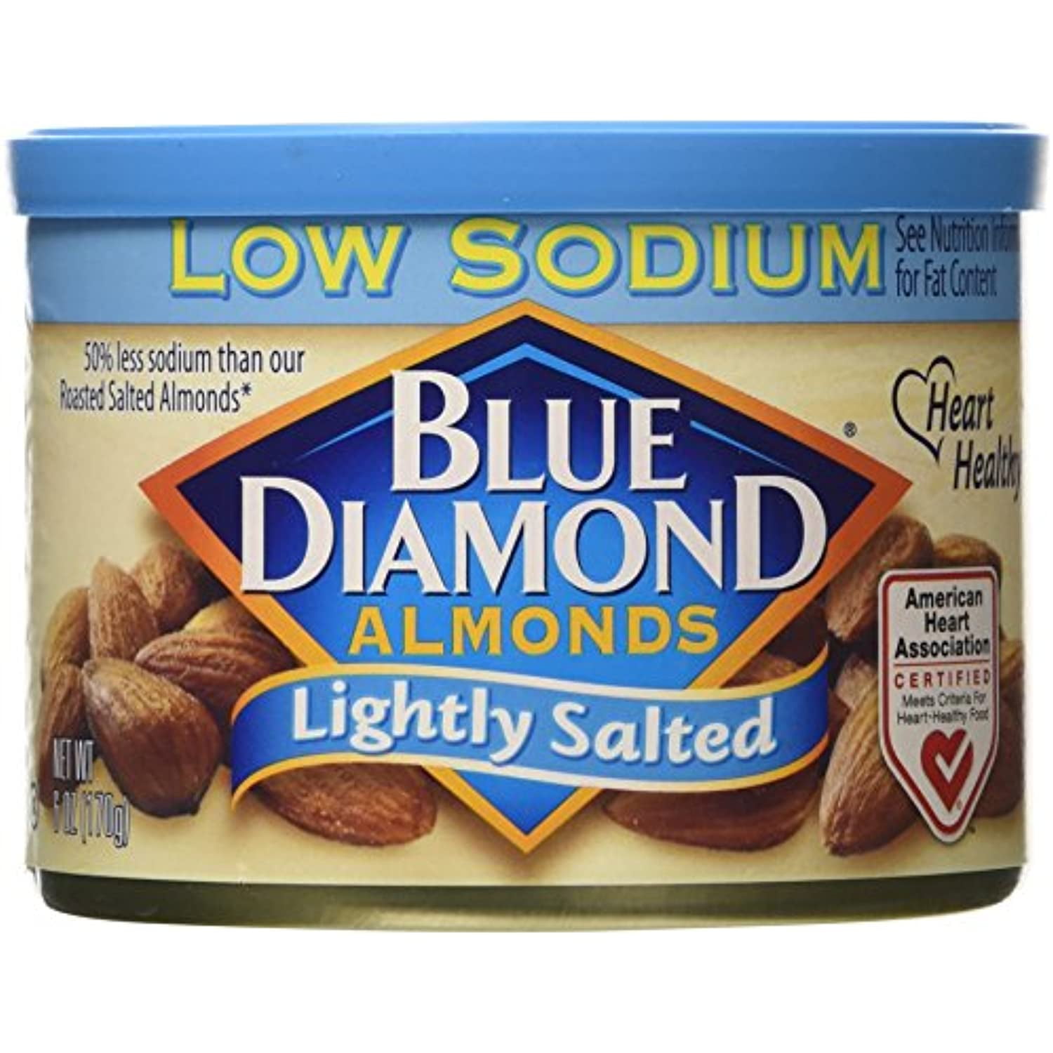 Blue Diamond, Almonds, Low Sodium, Lightly Salted, 6 Ounce Can (3 Pack