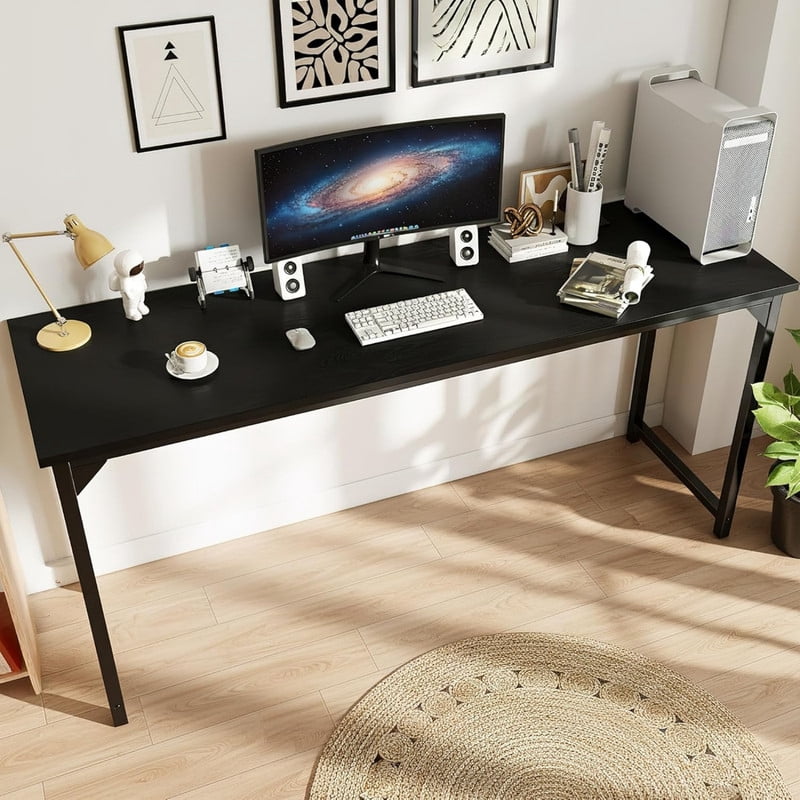 Kelno 63" Computer Desk Gaming Table Home Office Writing Study Workstation with Sturdy Metal Frame, Black