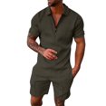 thumbnail image 2 of pxiakgy suits for men male casual striped two piece suit zipper collar short sleeve top blouse suit drawstring pocket short set men suits grey + xxl, 2 of 6