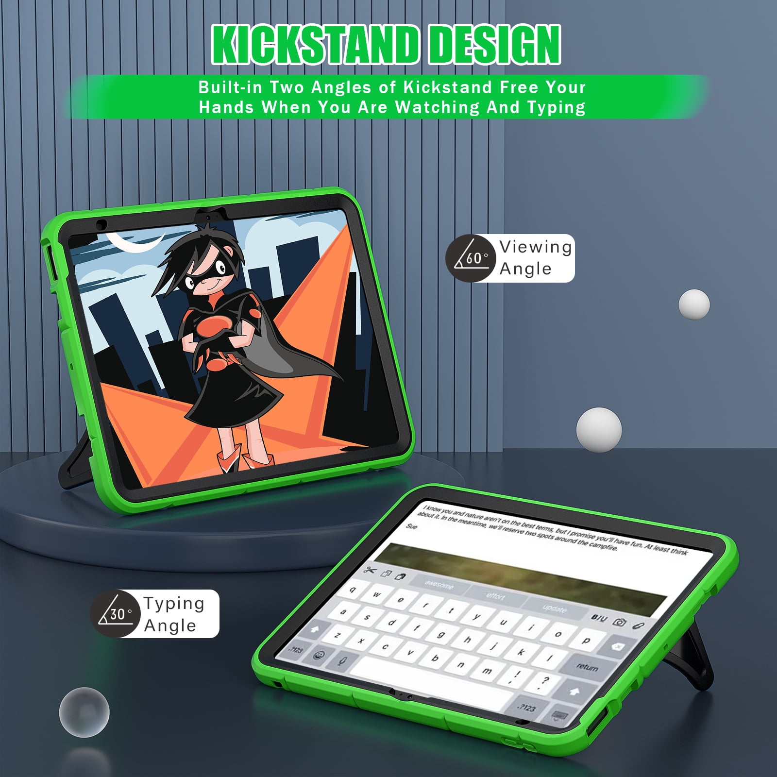 Kids Cases for iPad 10th Generation 2022,TECH CIRCLE Heavy Duty Shockproof Rugged Full Body Protective Sturdy Kickstands iPad 10.9 inch case with Pencil Holder for Kids Children Boys,Green+Black