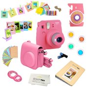 Angle View: Fujifilm Instax Mini 9 (Flamingo Pink) Deluxe kit bundle Includes -Instant camera - Custom Camera Case - instax Album - Frames -Wall Hang Frames- Stickers - Close up lens + MORE …