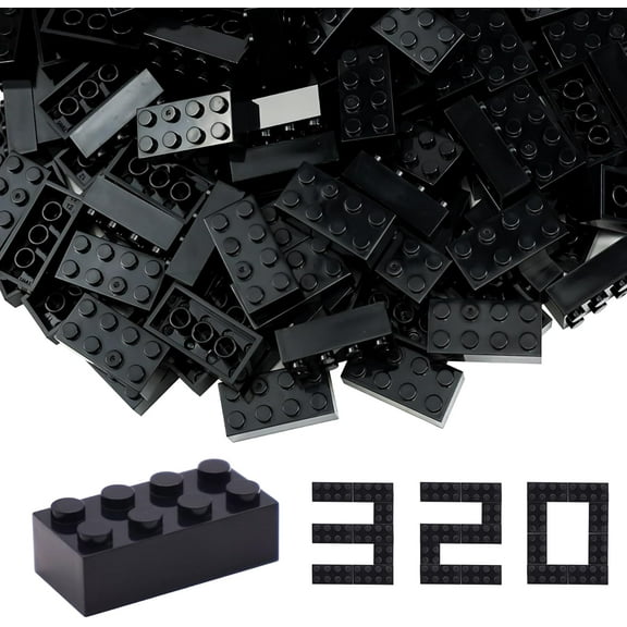 Building Bricks 2x4 Stud 320 Pcs, Black, Classic Building Blocks Set, Compatible with Construction Building Blocks (S082).