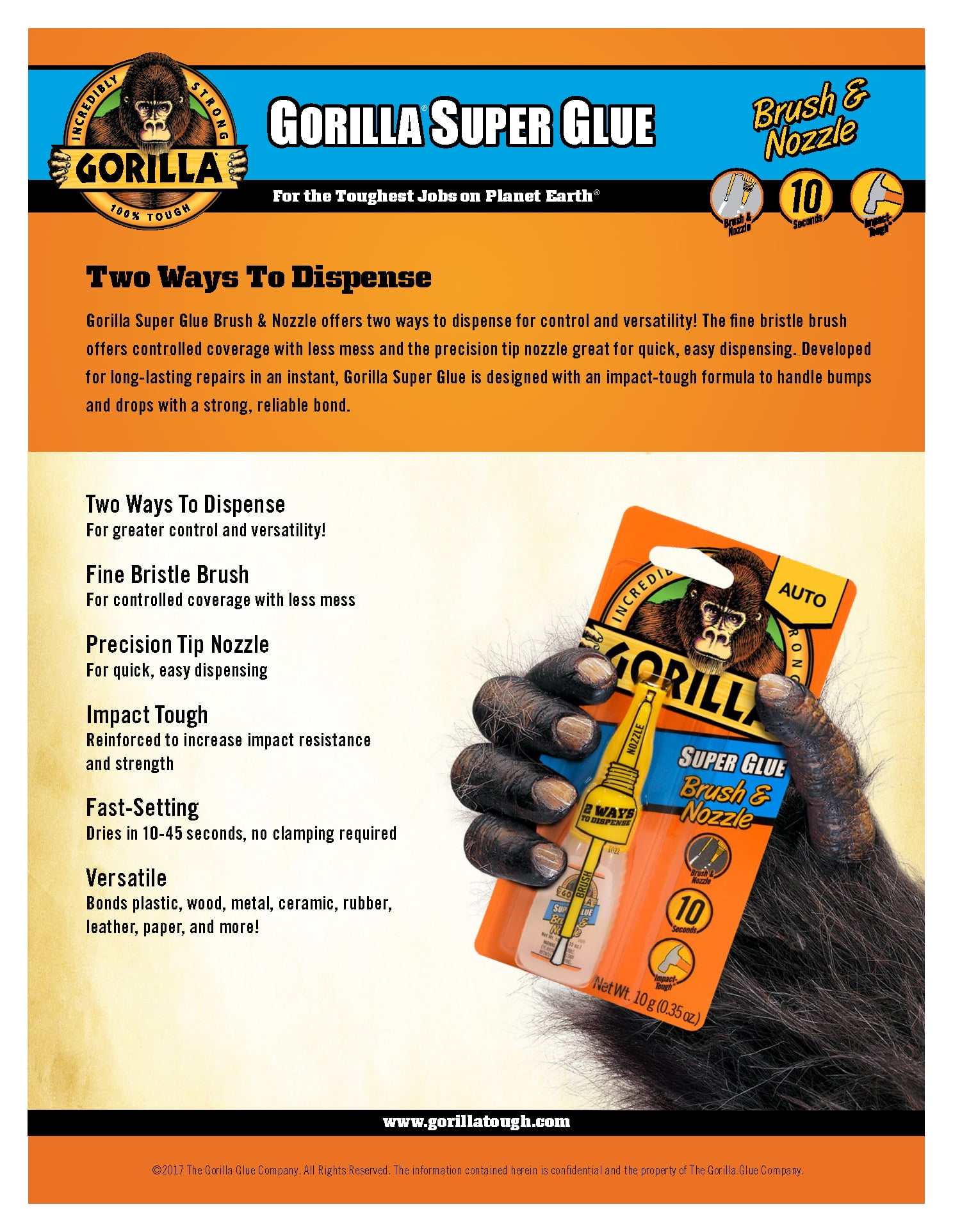 Gorilla Super Glue Brush and Nozzle 10g (10-Pack)
