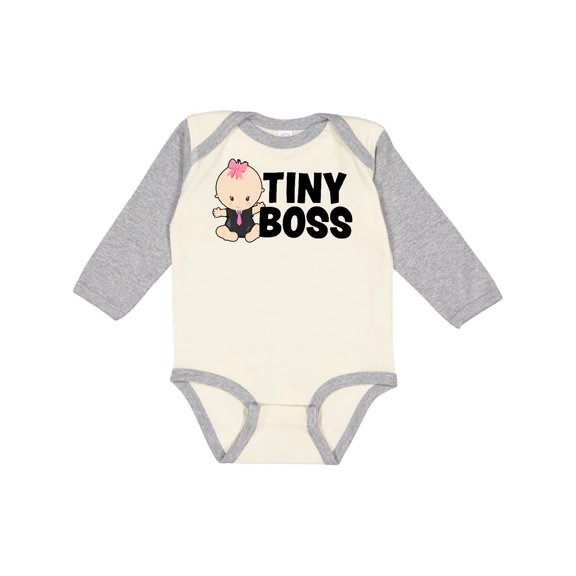 Inktastic Tiny Boss with Baby in Suit Girls Long Sleeve Baby Bodysuit