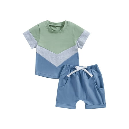 

Qtinghua Infant Toddler Baby Boy Summer Clothes Contrast Color T Shirt Tops Elastic Shorts Outfits