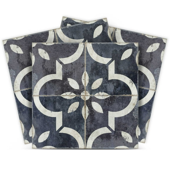 Mi Alma Vintage Flower Black White Tile Stickers - Removable Vinyl 4x4, 24 pcs