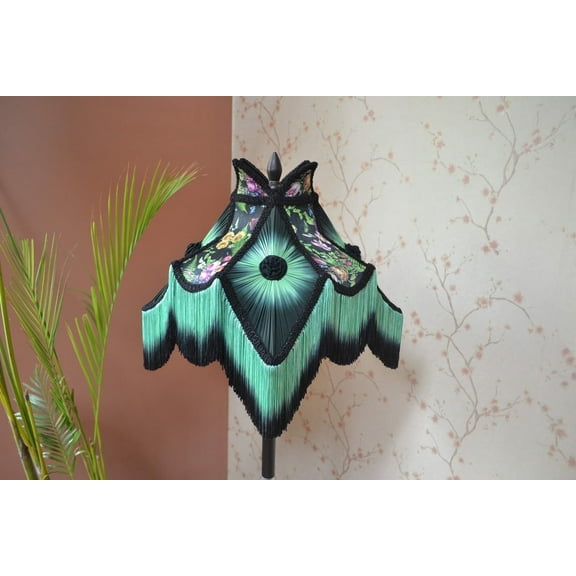 BespokeByNikita Victorian Lotus Black Silk & Chiffon Lampshade