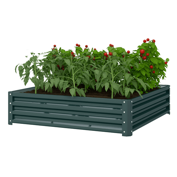 COCOKUN Galvanized Raised Garden Bed 4x4ft, Green Steel Planter Box for Vegetables Flowers Herbs, Durable Metal Outdoor Gardening Bed for Large Yield in Yard Patio