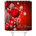thumbnail image 3 of Red Christmas Shower Curtain Xmas Balls Snowflake Winter Holiday Snowy Happy New Year Merry Christmas Balls Decoration Fabric Bathroom Curtain Set with Hook, 3 of 3