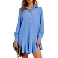 thumbnail image 3 of Long Sleeve Women Casual Button Down Shirt Dress Collared Pleated Swing Mini Dresses, 3 of 6