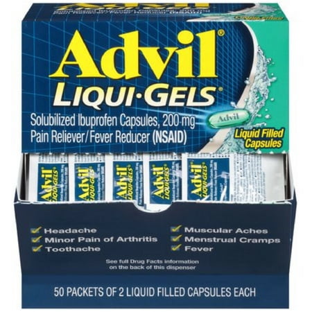 Advil Pain Reliever/Fever Reducer 200 mg Liqui-Gels Capsules, 2 Liqui-Gels Per Pack, 50 ea