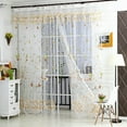 thumbnail image 2 of Bouanq Leaf Embroidered Sheer Panel Long Window Crushed Gauze Room Curtain Voile Tulle Window Drapery Rod Pocket, 2 of 7