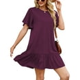 thumbnail image 6 of SHIBEVER Womens Dresses Summer Short Sleeve Mini Dress Casual Crewneck Ruffle Hem Smock Swimming Skirts Loose Shirt Dresses, 6 of 9