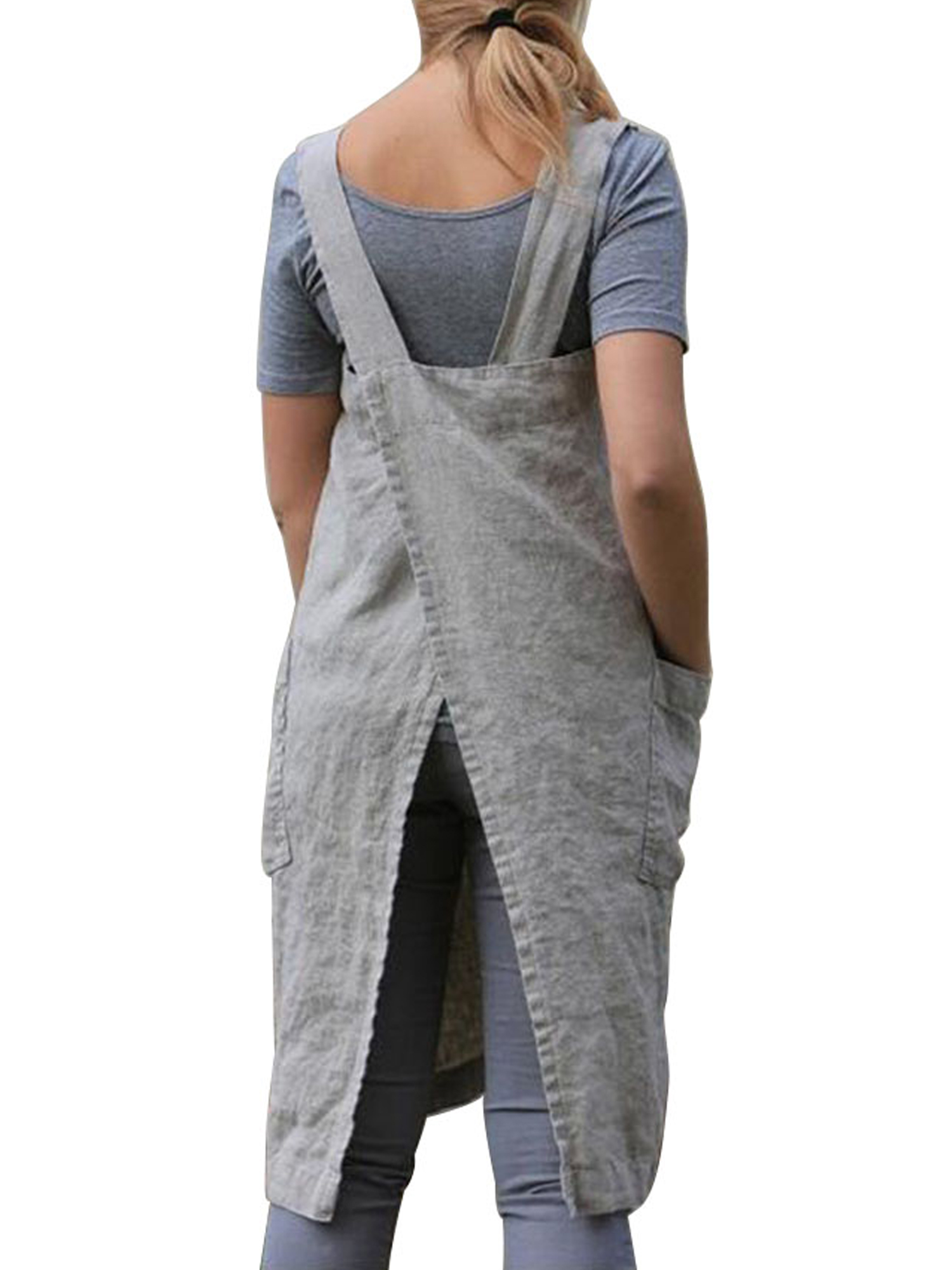 Listenwind Women’s Pinafore Square Apron Baking Cooking Gardening Works Cross Back Cotton/Linen Blend Dress with 2 Pockets Large Plus - image 4 of 5