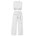 thumbnail image 6 of Women 2 Piece Summer Polka Dot Matching Outfit Set, Sleeveless Crop Top Tie Waist High Rise Wide Leg Pants Slim Fit Casual Vacation Tracksuit White S(S), 6 of 6