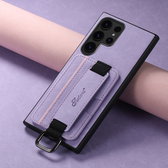 ELEHOLD for Samsung Galaxy S24 Ultra Back Wallet Case Premium Retro Leather Cover with Credit Card Holders Anti-Slip Wrist Strap Ring Holder Leather Case for Business Women Men,Purple