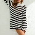 thumbnail image 3 of KOMOO Women Crochet Knit Mini Dress Striped Long Sleeve Hollow Knitted Short Dress Casual Loose Dress, 3 of 9