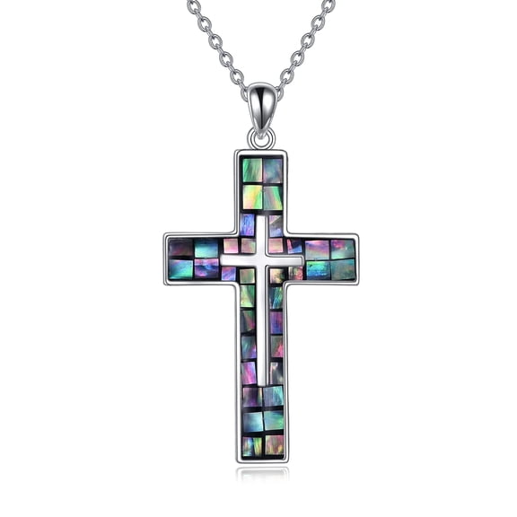 YAFEINI Cross Necklace Sterling Silver Abalone Shell Cross Pendant Religious Jewelry Gifts for Women Men