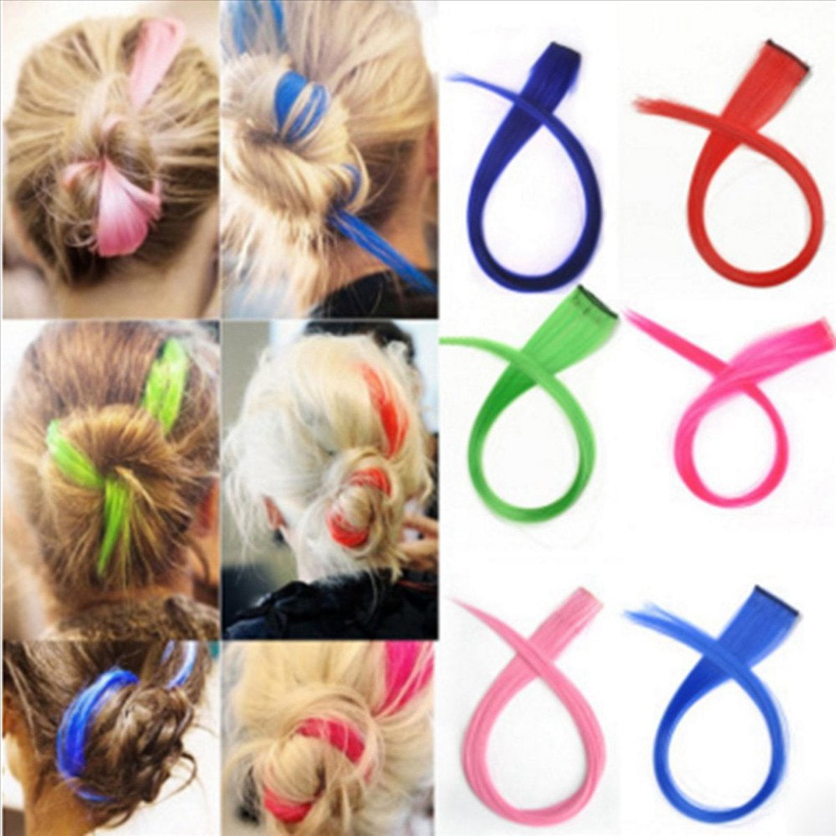 65 Pcs Colored Colorful Clip in Hair Extensions 55cm Straight Synthetic Hairpieces, Rainbow