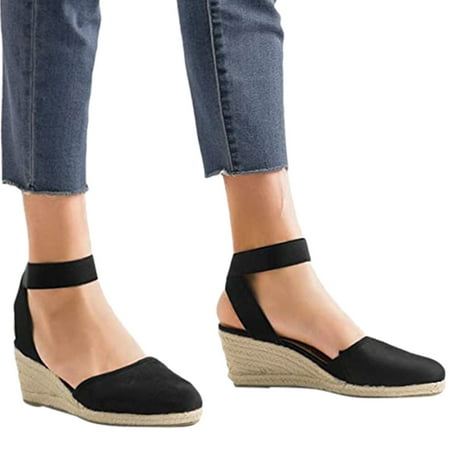 

Binmer Women s Suede Casual Elastic Band Platform Straw Woven Wedge Single Sandals Shoes
