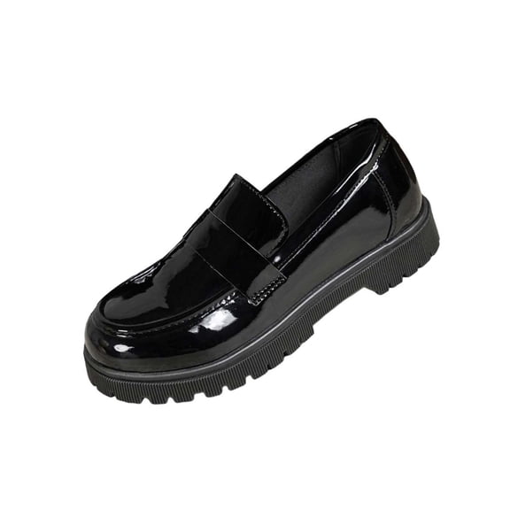 Womens Patent Faux Leather Chunky Platform Penny Loafers Lug Sole Slip On Comfort Shoes Black,Size 5.5