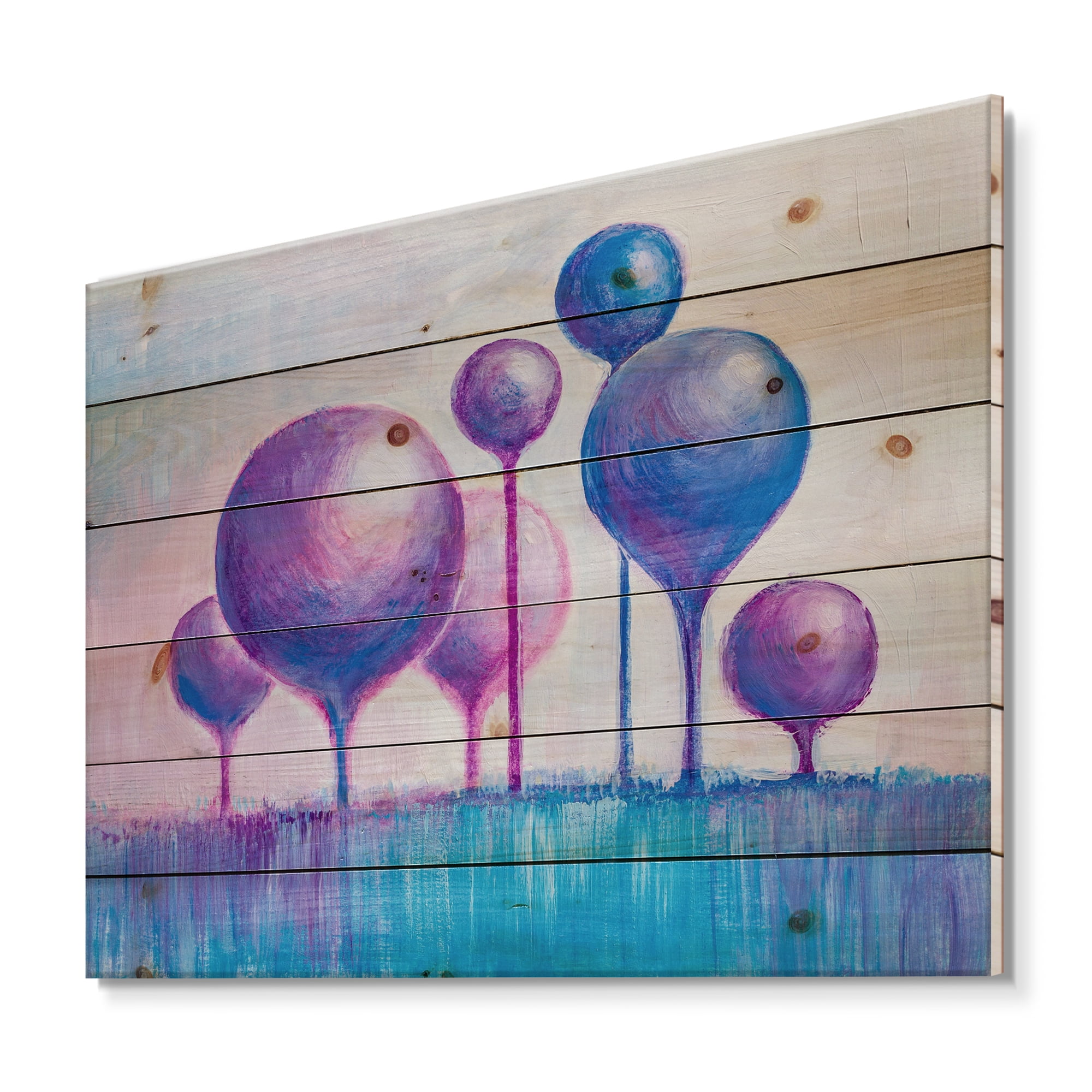 Designart 'Ornamental Colourful Trees I' Modern Print on Natural Pine Wood