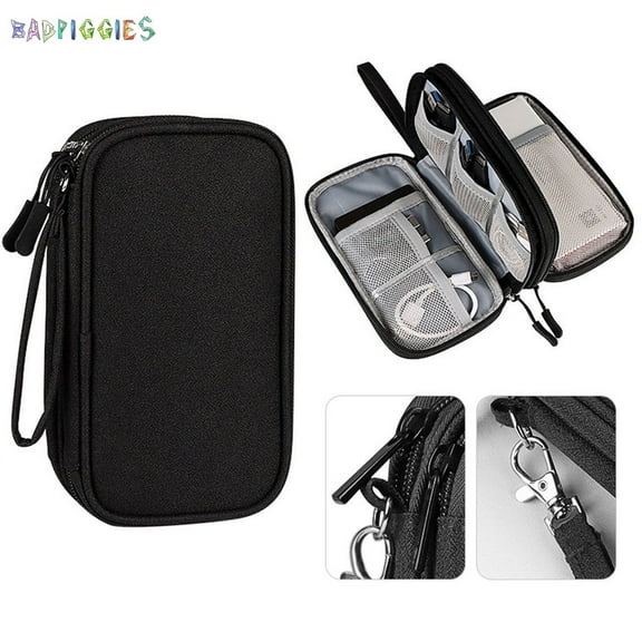 BadPiggies Travel Cable Organizer Electronics Tech Accessories Cases, Waterproof Storage Pouch for Phone Power Bank Certificates (Black)